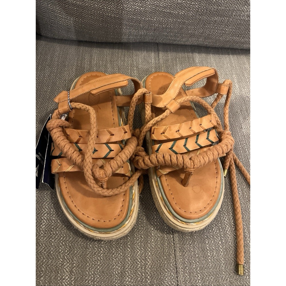 FARM RIO Sz 7 Boho Vegan Sand Rope Tie Espadrille Platform Gladiator Sandals New